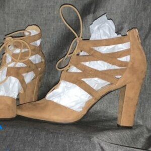 14th & Union Tan Faux Suede Lace-Up Cage Heels - Size 9